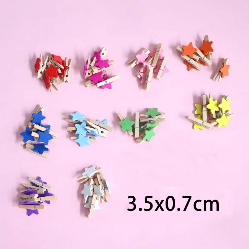 35x7mm 20pcs Wooden Colored Star Photo Clips Memo Paper Peg Clothespin Stationery Christmas Wedding Party Craft Home Decoration