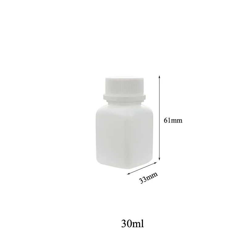 50/100pcs Empty 30cc 30ml White HDPE Square Shape Potable Plastic Vitamin Pill Bottles with Tamper Proof Caps Lids for Medicine