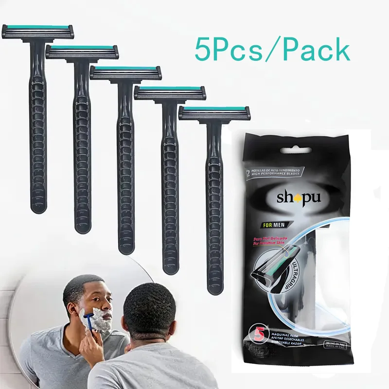 5Pcs/Pack 2-Layers Disposable Shaving Razor with lubricant strip Manual Safety Shaver Multipurpose Portable Bathing Hotel Travel