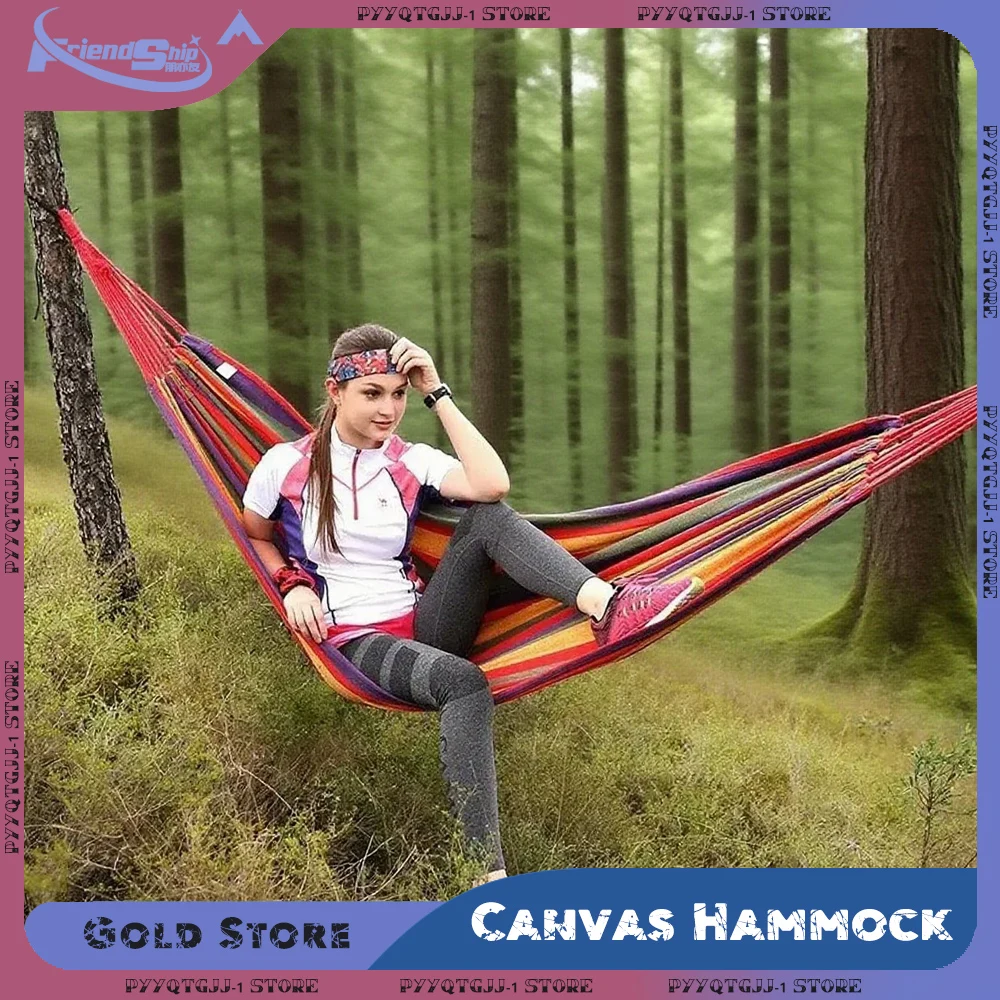 Tragbare Camping-Hängematte, dickes Segeltuch, zum Schlafen, Schaukelbett, Anti-Rollover, Outdoor-Reise-Hängematten mit hängenden Seilen, Rucksackreisen