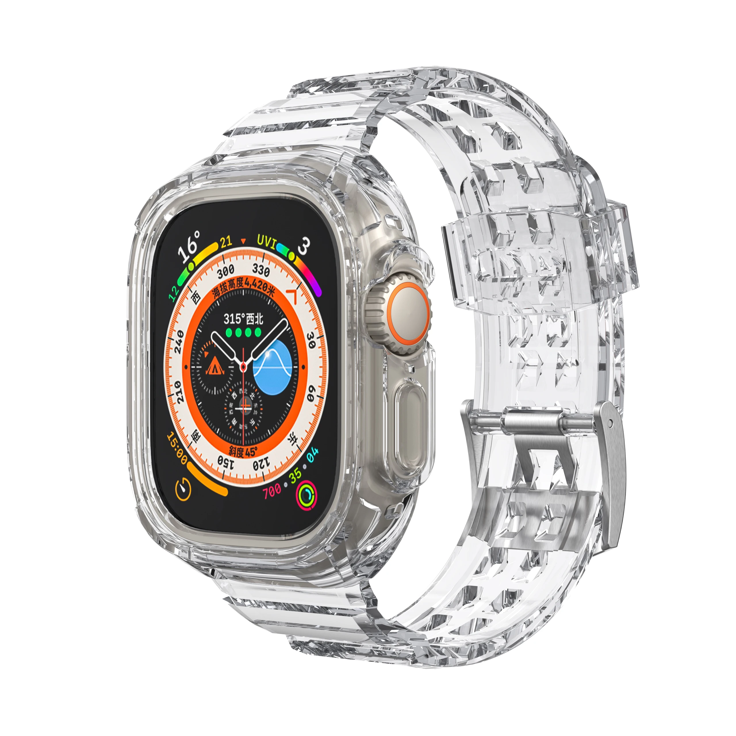 Compatível para apple assistir banda clara 49mm com caso, esporte jelly capa protetora pára-choques com alça para iwatch series ultra 8