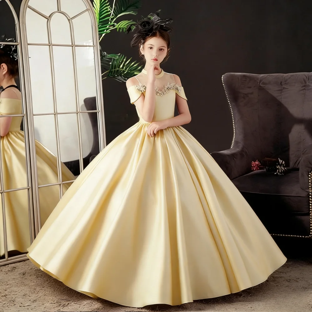 New Black Girls Host Pageant Elegant Gown Children Formal Attire Celebration Outfit Princess Dress Model Birthday Long Party