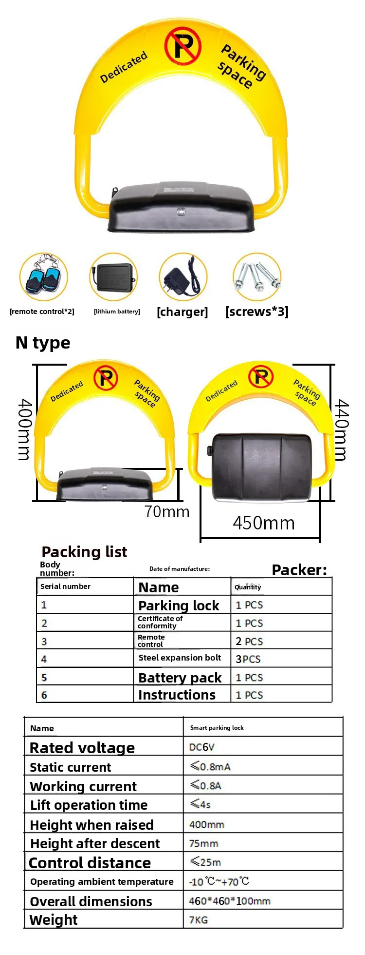 Cerradura de estacionamiento de garaje con Control remoto inteligente, pila de estacionamiento de elevación automática eléctrica anticolisión gruesa