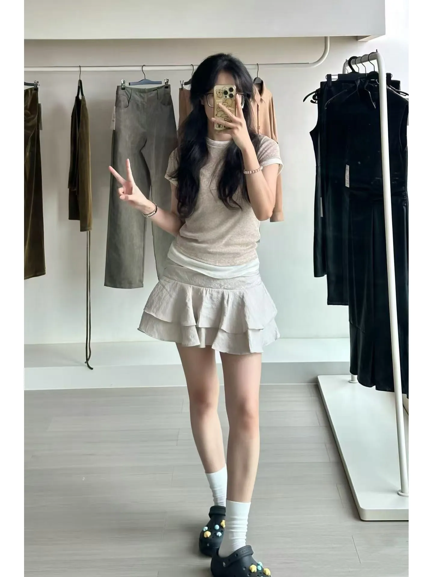 

Асимметричная многослойная юбка с высокой талией, женская юбка-трапеция для девочек, повседневная юбка трапециевидной формы из полиэфирного волокна