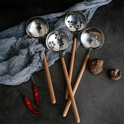 Japanese Style Wooden Soup Spoon Long Handle Hot Pot Spoons Kitchen Strainer Scoop Cooking Colander Ladle Tableware Kitchen Tool