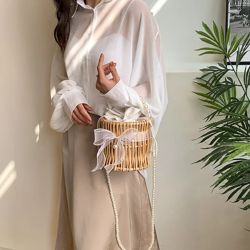 Willow Rattan Woven Wedding Basket Wicker Half Moon Storage with Handle Sturdy Flower Girls Baskets Home Picnic Sundry Container