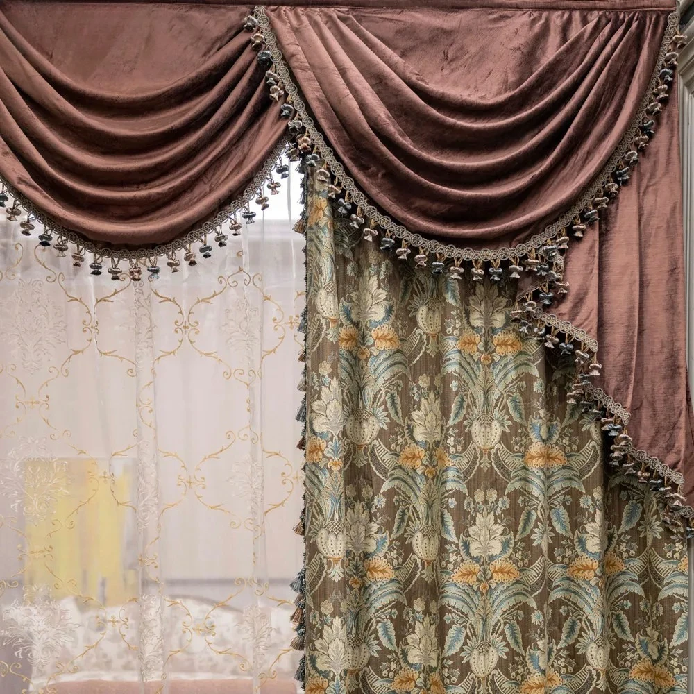 Retro Double-sided Jacquard Coffee Colored Chenille Thick Curtains for Living Room Bedroom Villa Custom Partition Curtains