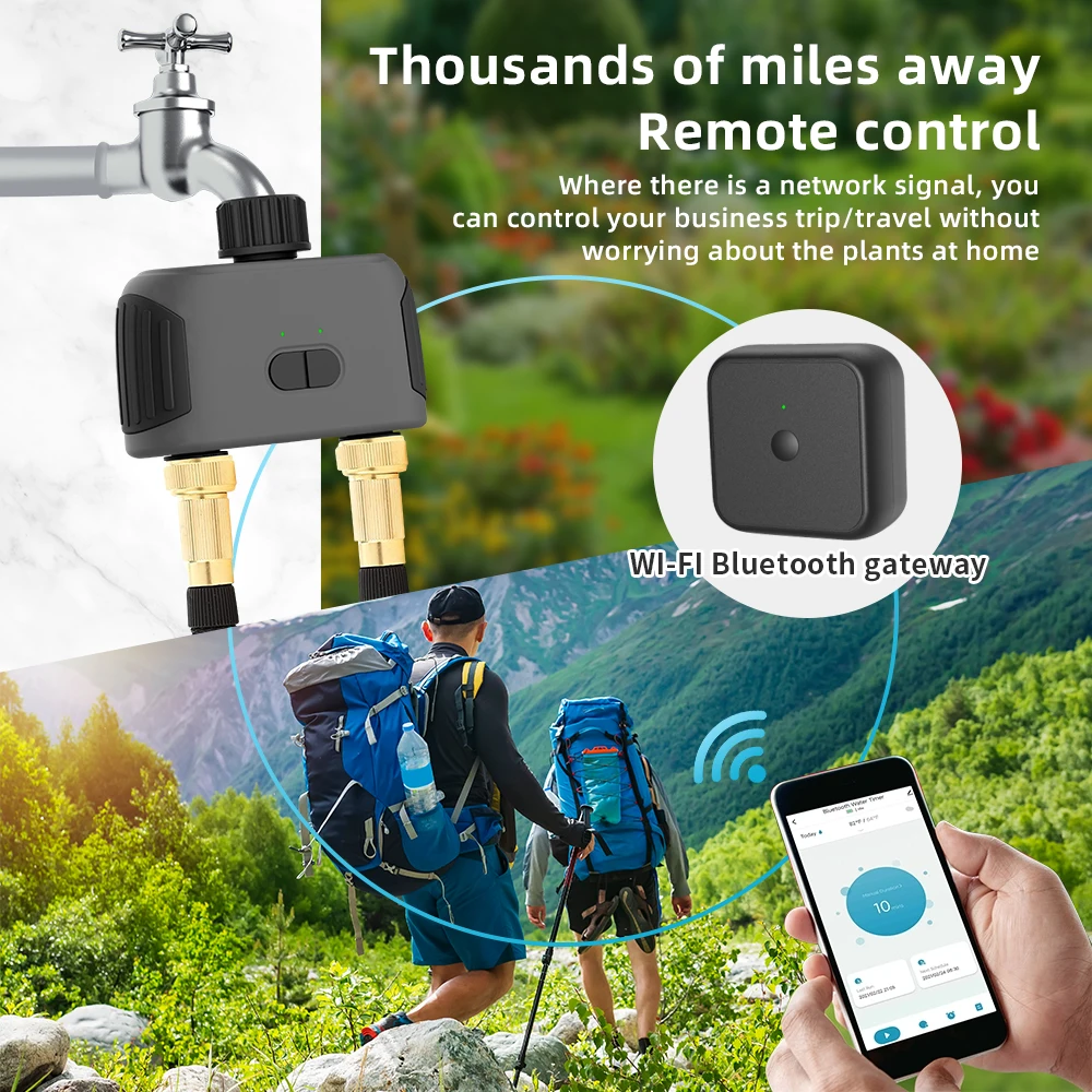 Tuya Bluetooth 2-Way Intelligent Water Timers Automatic Watering Controller Smart Garden Irrigation Sprinklers WiFi Gateway