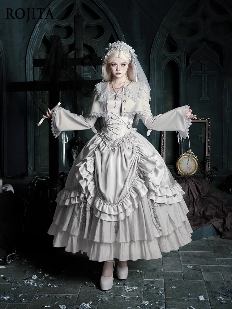 Gothic Corset Multi-Wear Heavy Craft Three-Section Short Skirt Adjustable Back Waist Tie Sleeve Top Ruffled Mermaid Cake Skirt