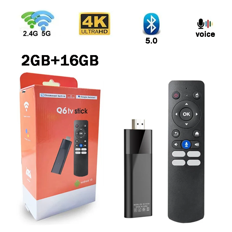 

Q6 TV Stick Allwinner H313 quad core HDMI2.0 Dual WiFi 4G 5G Android 10 2GB 16GB BT 5.0 HD 4K Smart TV voice remote control