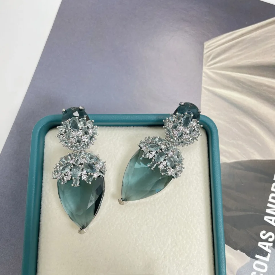 أقراط نسائية بيضاء كريستال الزركون موضة S925 قطرة الماء 2025 #6