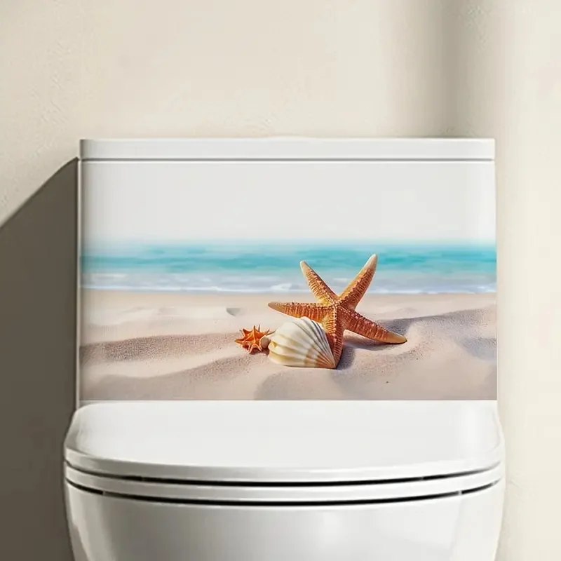 Summer Beach Toilet Stickers, Bright Bathroom for Home Decoration, Vinyl Sea Star Decals, Art Wall Paper, Poster