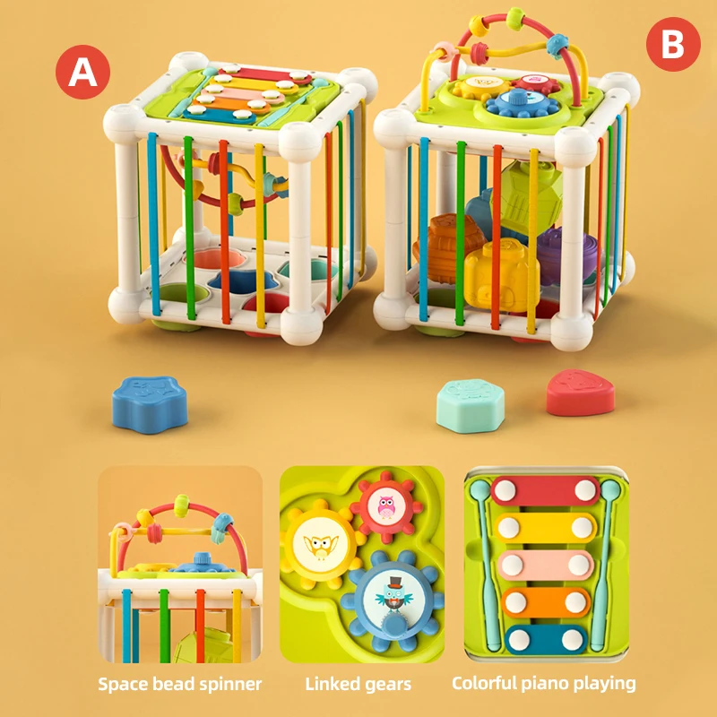 Cubo Montessori per Ordinare le Forme, Blocchi Colorati Arcobaleno, Gioco di Classificazione, Giocattolo Educativo per lo Sviluppo Cognitivo e la Presa per Neonati 0-12 Mesi