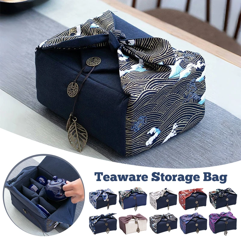 

Chinese-style and National Trend Hand-woven Cotton Tea Set Storage Bag, Thickened Outdoor Travel Carrying Packaging Box