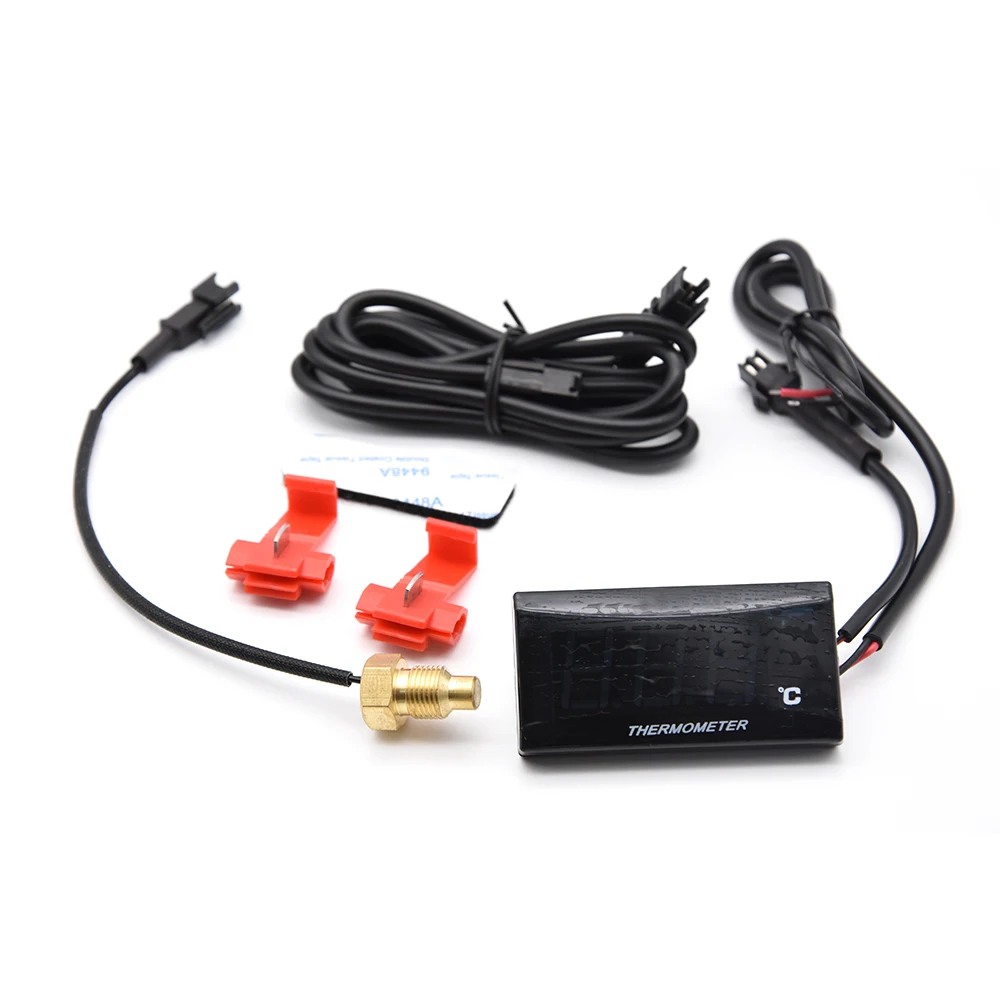 Motorcycle Thermometer With Sensor Motorcycle Thermometer Water Tank Retrofit 0~120°C Monitor Red Blue Indicator Warning 12V