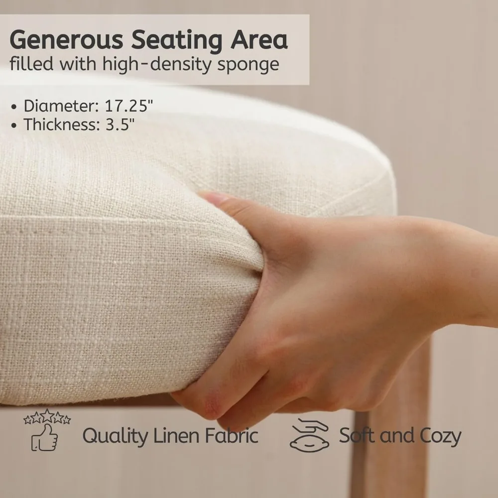 Bangku Konter Linen Abad Pertengahan Set 4, Kursi Bar Rendah Tinggi Kursi 26,5” Berlapis dengan Kaki Kayu Alami Bulat Rendah