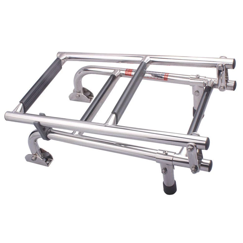 4 Steps Stainless Steel Boat Ladder Grips 2+2 Steps Transom Mount Folding Stern Ladder Gunwale-Mounted Removable Ladder