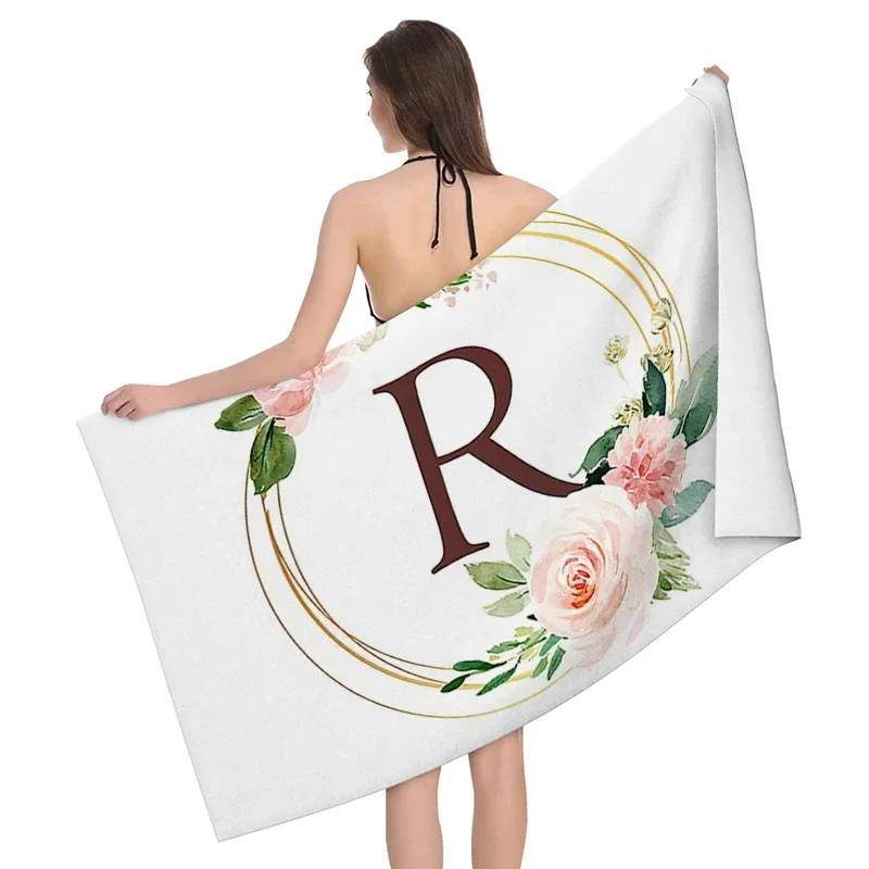 Serviette de Plage à vaccage Rapide, Motif Floral Botanique, Alphabet, Couverture de Bain, Anti-sable, pour Voyage, dehors, Spa, Blanc