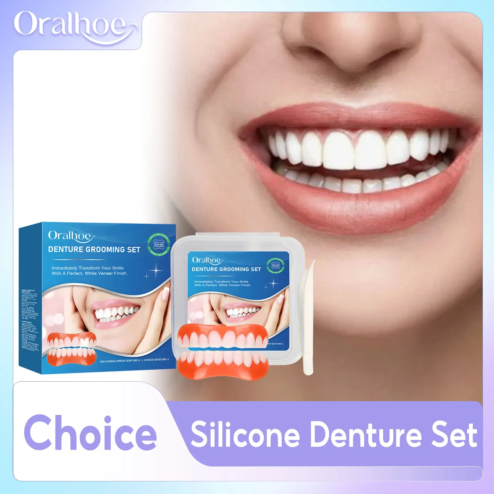 

Silicone Dentures Full Set Over Gums Improve Tooth Loss Narrow Gap Perfect Smile False Teeth Kit Upper and Lower Dental Veneers