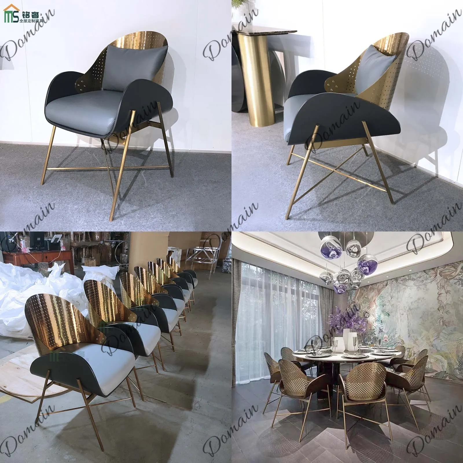 Stainless Steel Light Luxury Single  Sales Office Hotel Backrest Negotiation Chair Study Chair Metal Dining Chair Wind Home