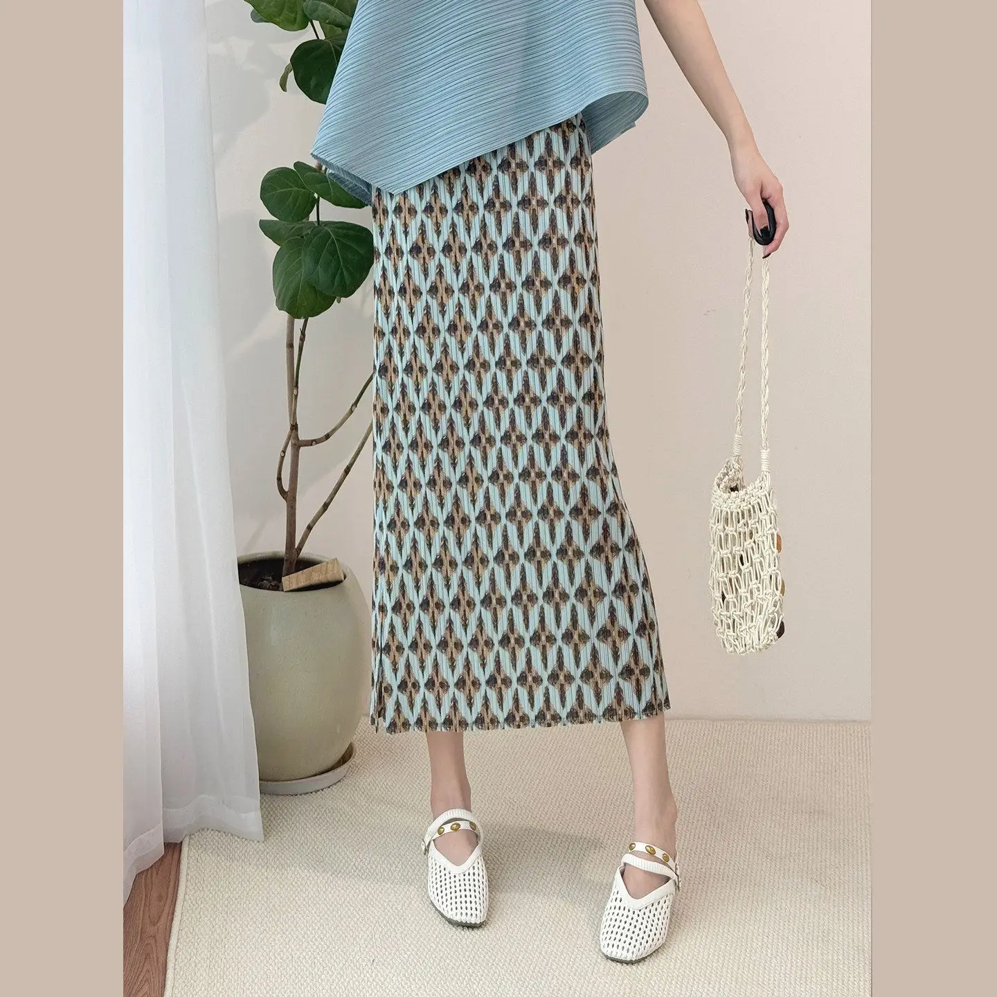 2026 summer new classic oblique T-shirt skirt design pleated printed skirt thin suit women  korean fashion clothing