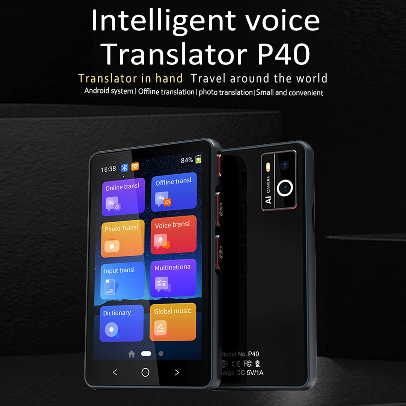 

4inch Translator Portable 134 Languages Smart Instant Voice Text APP Photograph Translaty Language Learning Travel Business