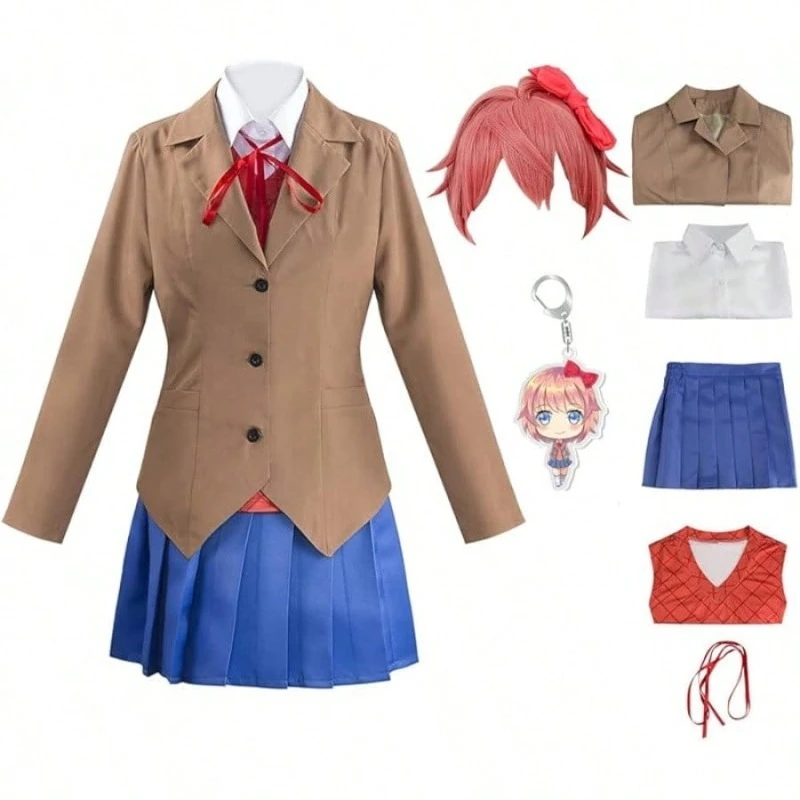 

Game Monika Sayori Yuri Natsuki Cosplay Costume School Uniform Wig Suit for Women Halloween Anime Carnival Party Roleplay Outfit