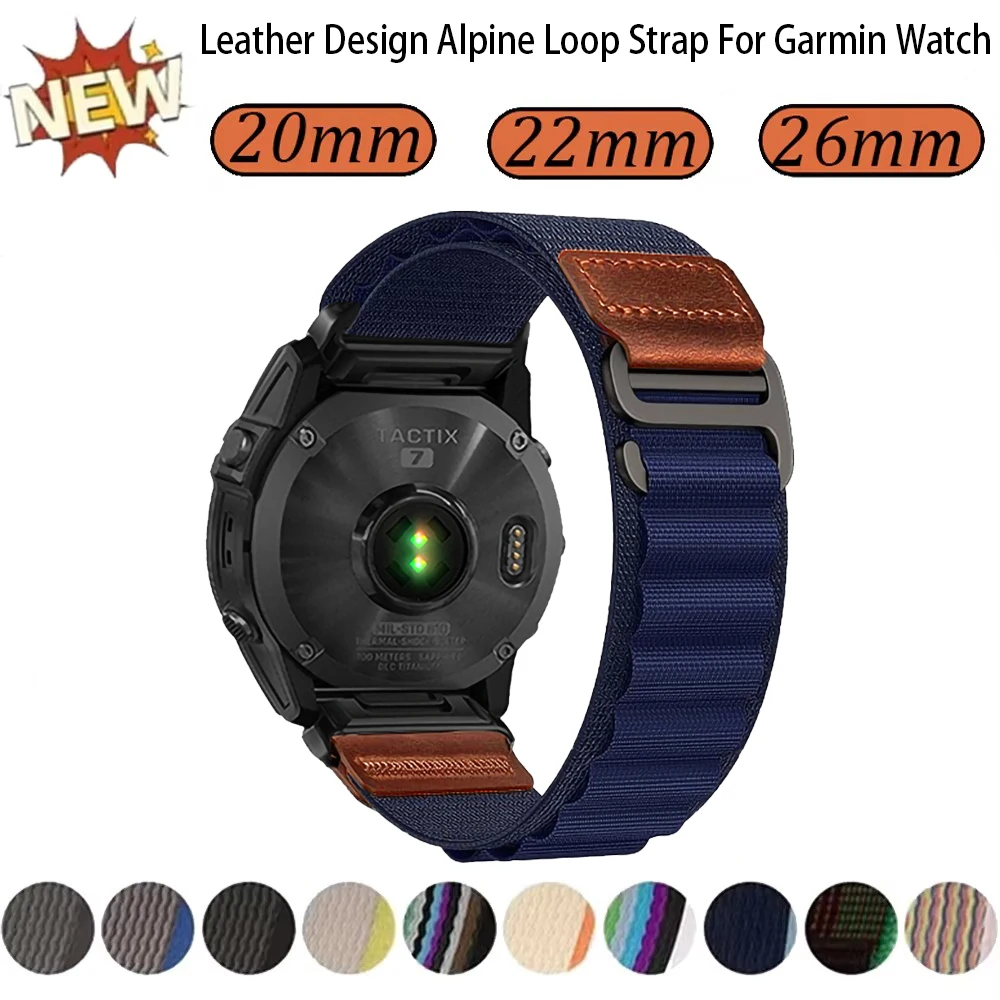 20 22 26 MM Leather Design Alpine Loop Strap For Garmin Watch Fenix 8 7X 7 7S Pro 6X 6 6S 5X Enduro Instinct 3 2X 2S Epix 2 Band