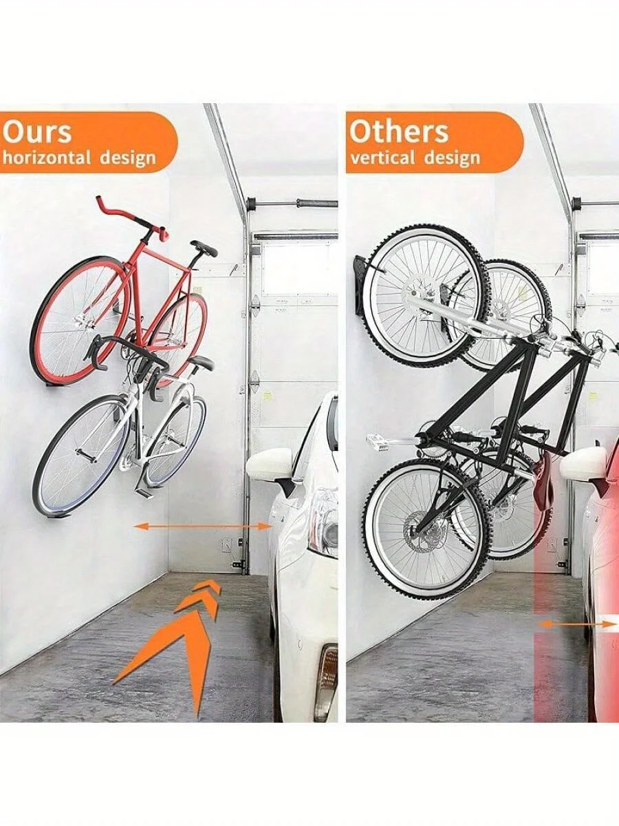 Horizontaler Fahrradpedalaufhänger aus Eisen, Wandhalterung, langlebiges Garagen-Fahrradlagerregal, schwarzer Fahrradständer mit einer Einheit – Detail 3