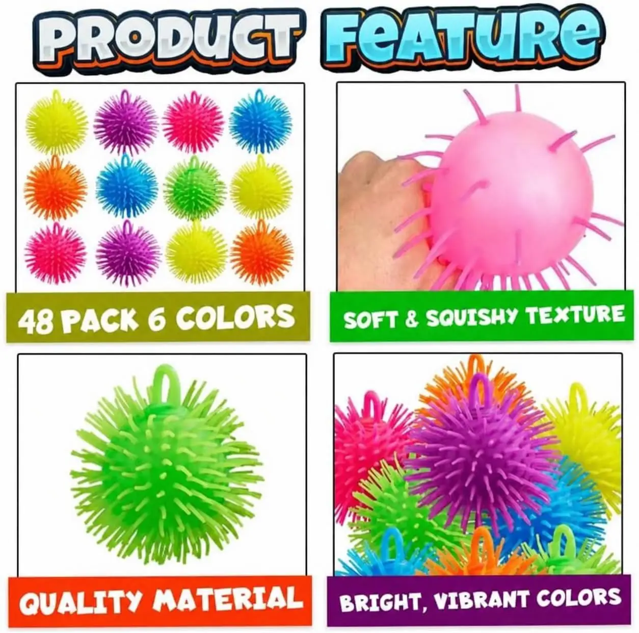 Neon Puffer Balls (48-Pack) Squishy Sensory Stress Relief Toys for Kids