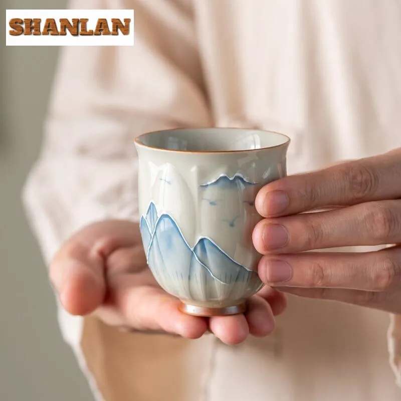 100ml Plant Ash Handmade Master Cup Household Hand-painted Distant Hills Teacup Retro Single Cups Fragrance Cup Teaware Ornament