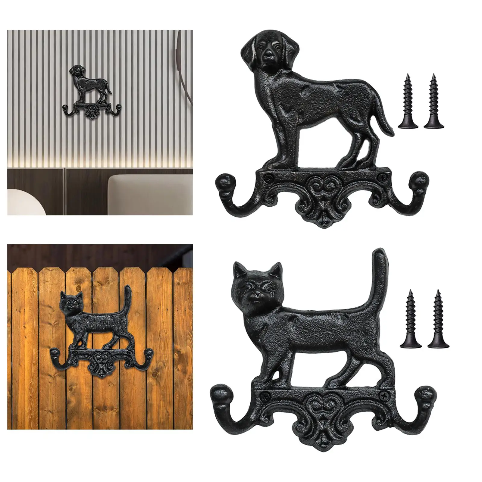 Nordic Cast Iron Wall Hook Retro Hanging Decor Vintage Animal Shape Outdoor Key Hook Garage Holder Utility Hook Double Hook