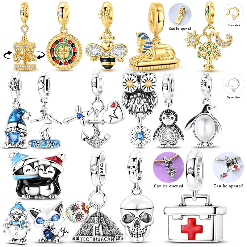 Medicine Box Charms Bead 925 Sterling Silver CZ Zircon Skull Cat Pendants Fit Original Bracelet DIY Jewelry Gift