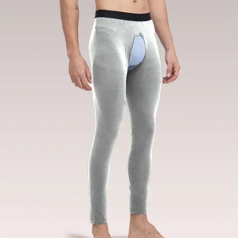 Open-crotch thermal pants men thin leggings middle-aged old long Johns autumn winter tight inner threaded pants men's cotton pan