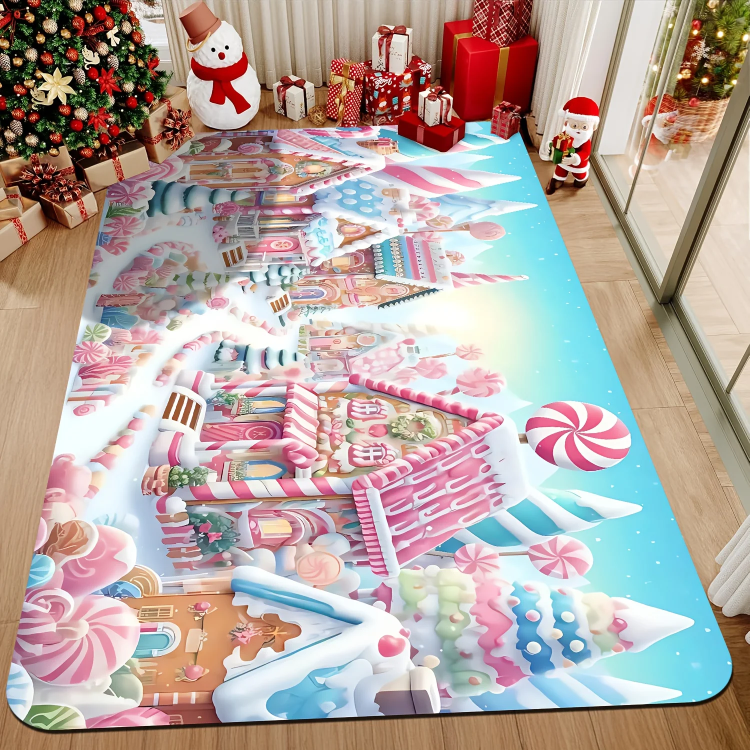Commercial Printing House - Pink Christmas Rug with Gingerbread House