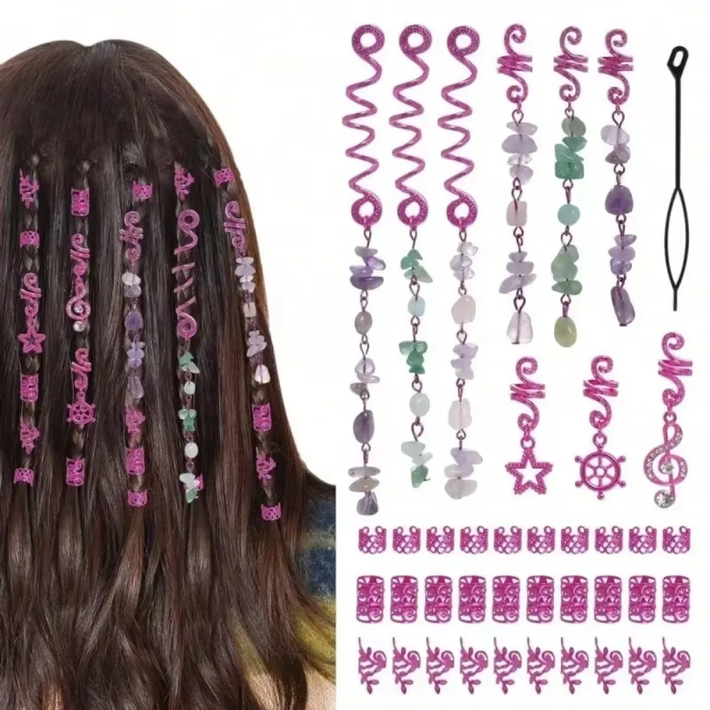 10Pcs Rose Viking Spiral 3D Charm Hair Tubes Braids Dread Dreadlock Beads Clips Cuffs Rings Jewelry Woman Hair Style Accessories view 3