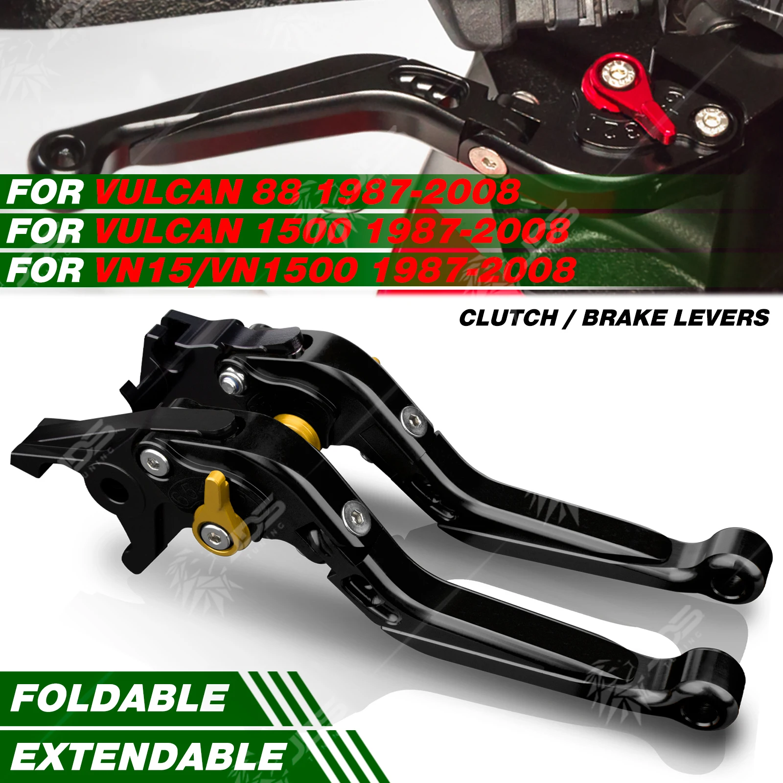 

JDSTUNING For Kawasaki VULCAN 88/VULCAN 1500/VN15/VN1500 1987-2008 Folding Clutch and Brake Lever Set Adjustable Levers Parts