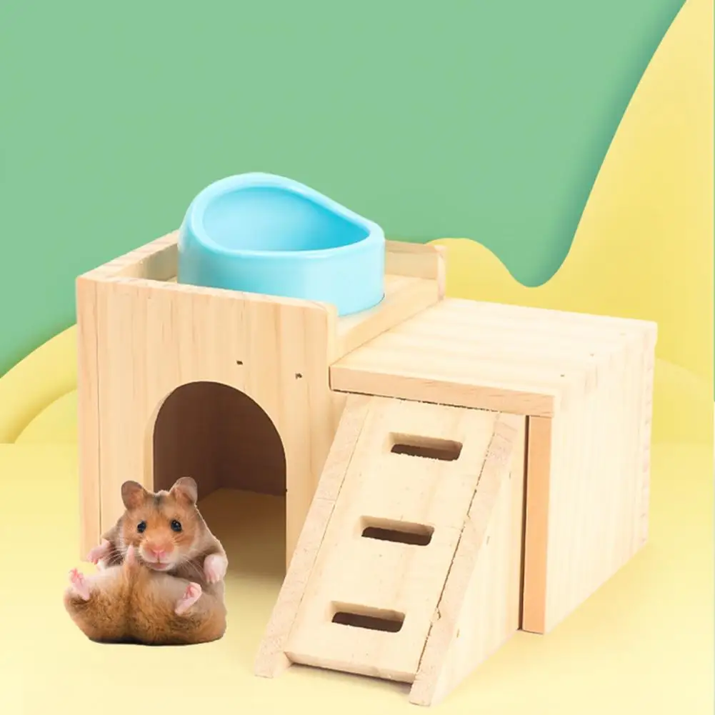 Interesting Nesting Places for Pets Wooden Hamster House Toy with Wide Platform Climbing Stair for Entertainment for Hamster