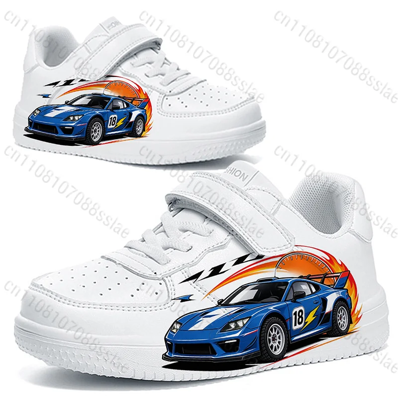 2027 Cool Racing Car Graphic Print Children Casual Shoes Kids Boys White Sneakers Non‑slip Outdoor Daily Sports Shoes