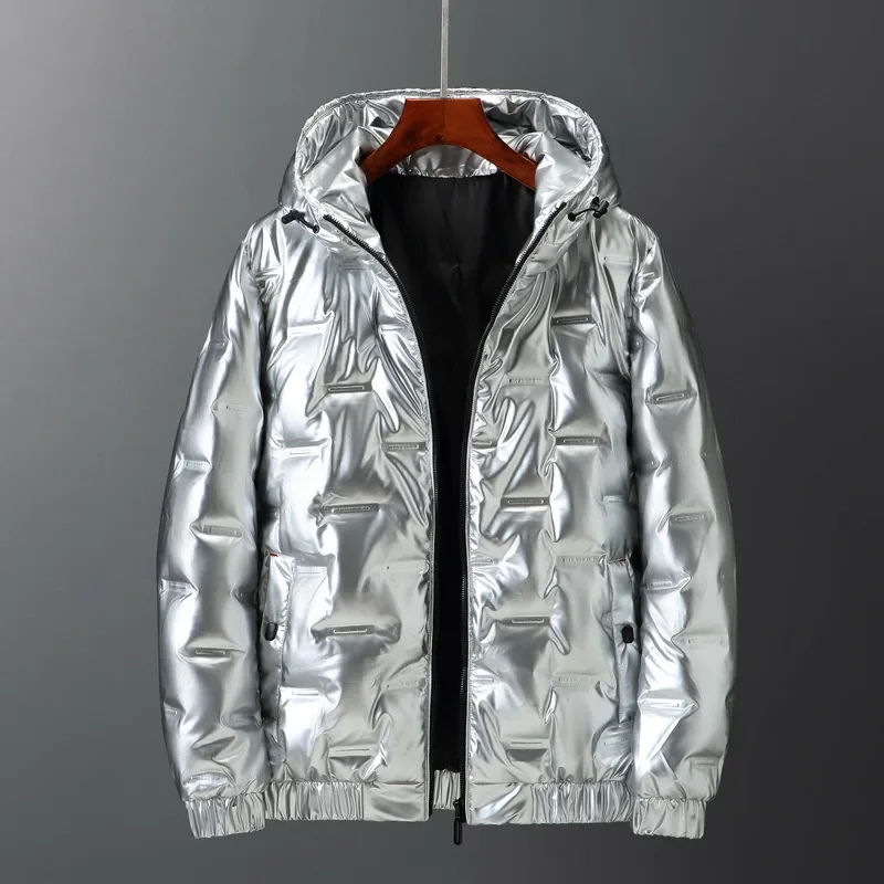 Novo inverno dos homens com capuz brilhante puffer jaquetas casuais pato branco para baixo casacos de alta qualidade masculino ao ar livre à prova