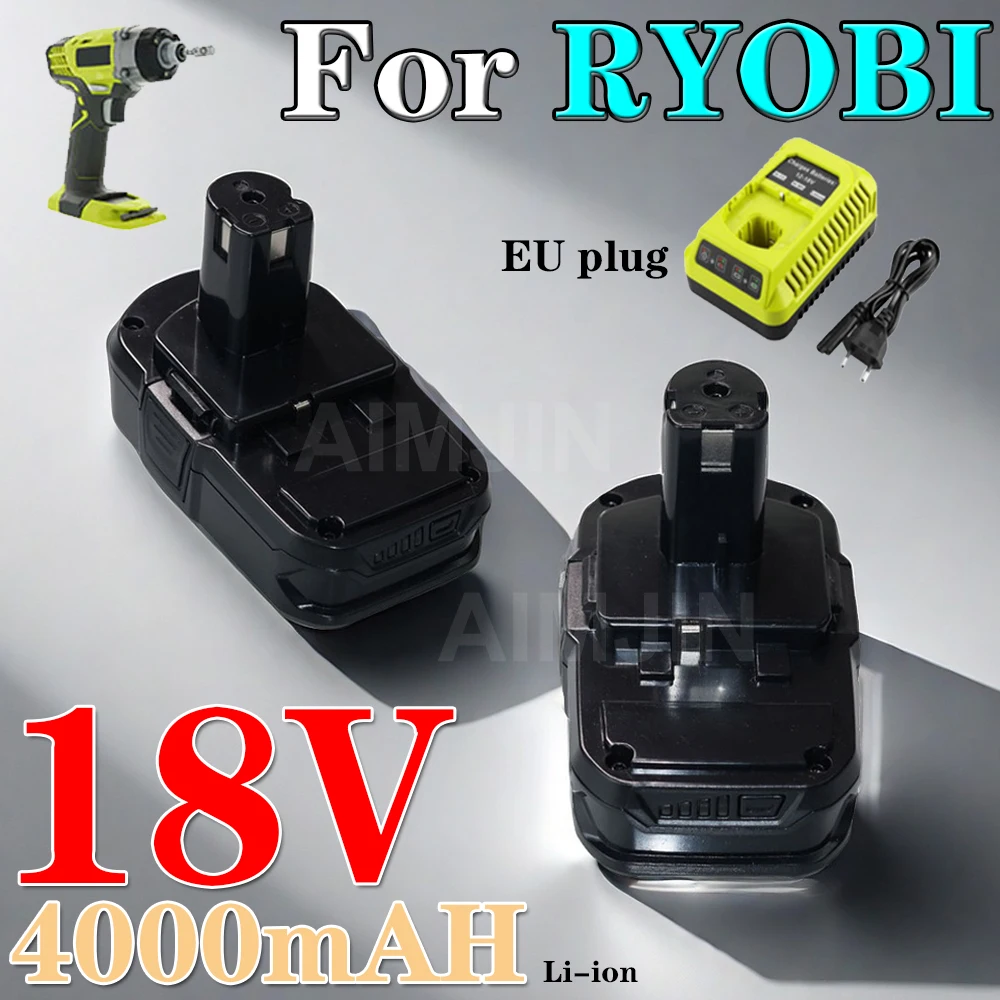 18V 4.0Ah Lithium Battery For Ryobi RB18L50 Lithium-ion Replacement Battery for Ryobi RB18L25 RB18L15 P108 P102 P103 with LED