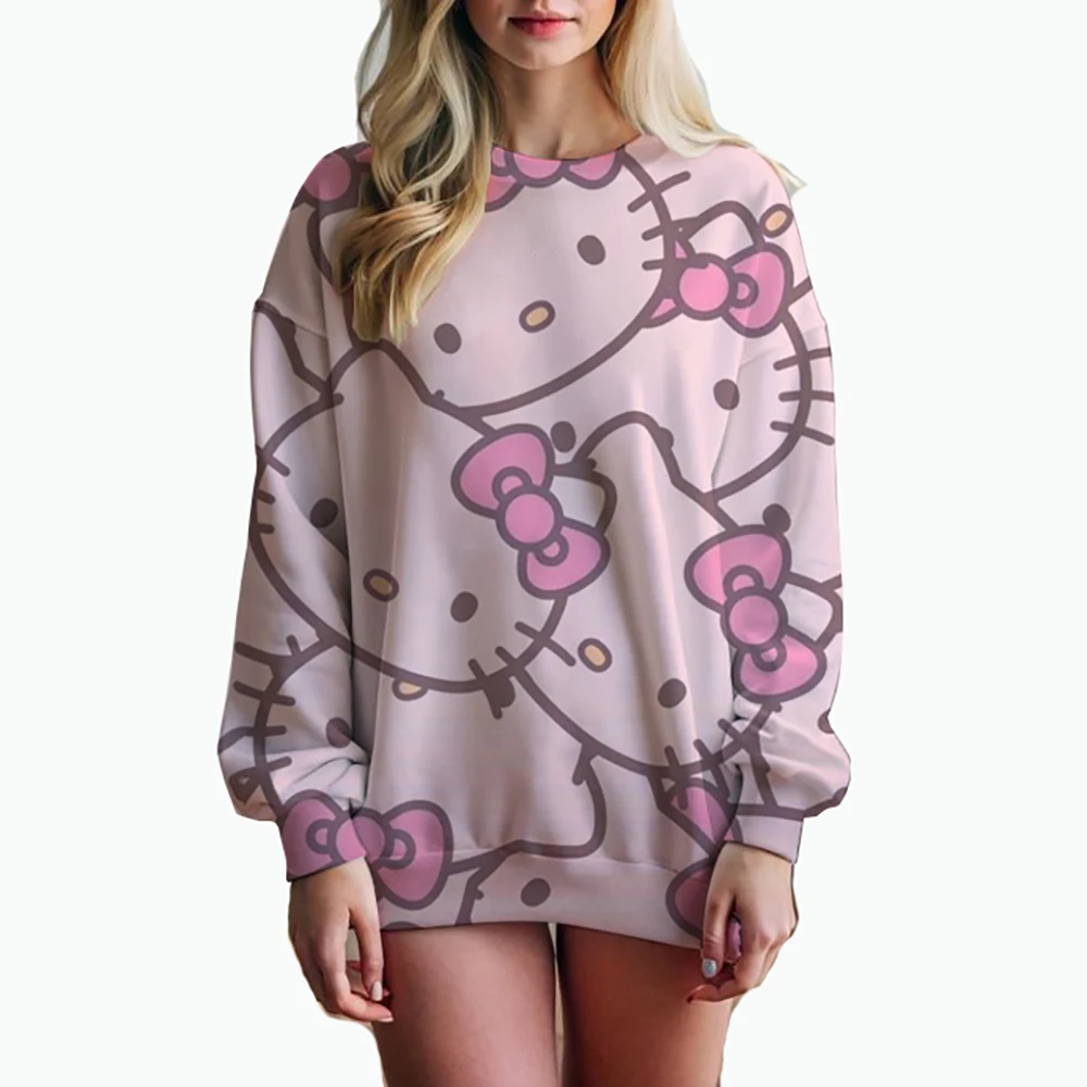 Harajuku Female Clothing Pullover Fashion Autumn And Winter HELLO KITTY Print Woman Hoodie Casual Women Long-sleeved Sweatshirt