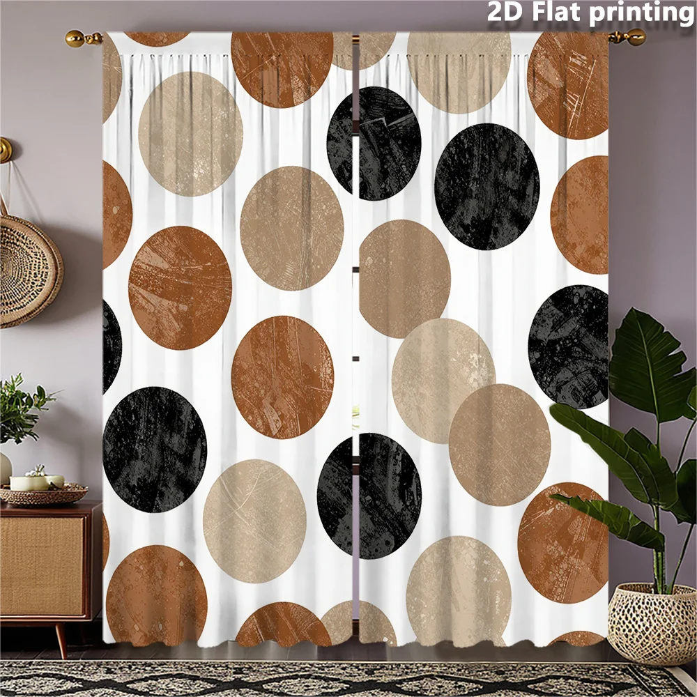 Modern Abstract Circle Print Curtain Panels for Living Room Windows Drapes Aesthetic Geometric Neutral Beige Brown Curtains