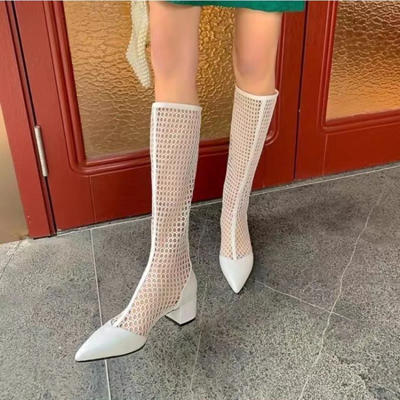 Long Boots Summer Long Thin New Ins Thin Mesh Boots Breathable Hollow Mesh Cool Platform Boots  Platform Shoes