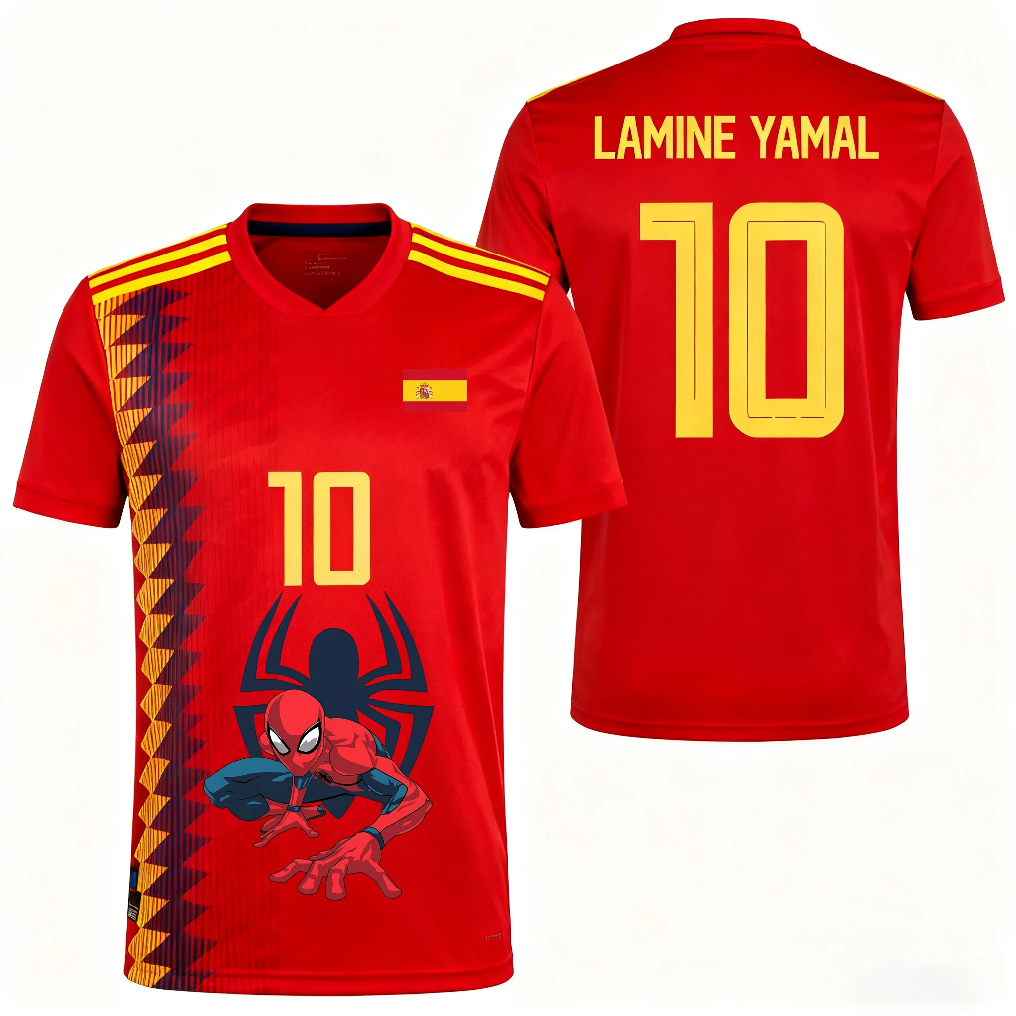 Spider-man printed Yamal No. 10 football jersey Autumn Sports Leisure Dry Quickly Men's T-Shirt Kid's Clothing Tee Y2k Woman