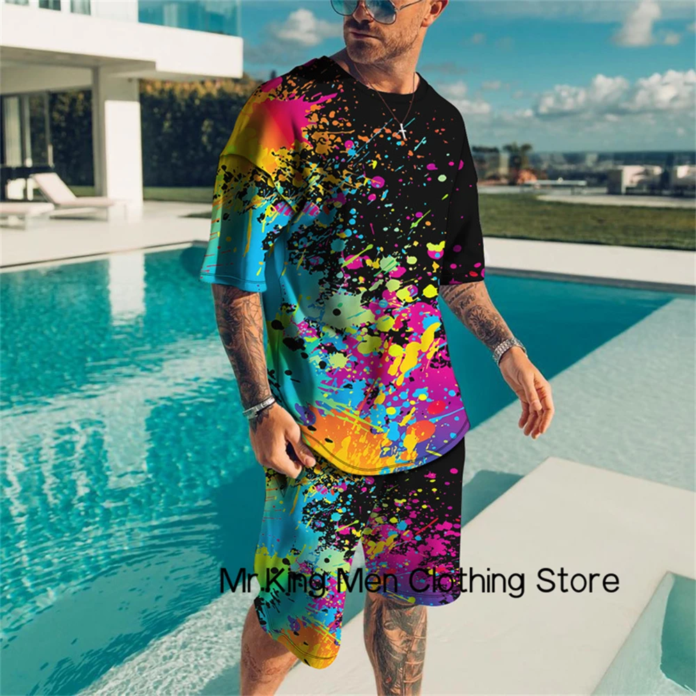 

Summer Men's T-shirt Suit Fashion Casual Loose Beach Style T-shirt Shorts Set 3D Digital Printing Plus Size T-shirt Shorts Suit