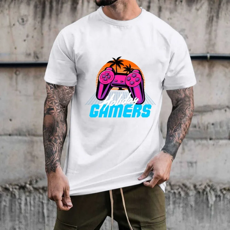 Retro Game Controller & Palm Tree Heat Transfer White Ink Iron - on Patch, Suitable for T - Shirts, Backpacks, Casual Vacation
