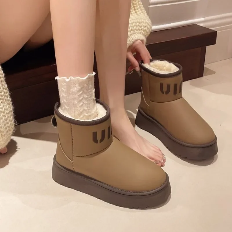 Botas de nieve para mujer, botines cálidos de felpa sin cordones, a la moda, cómodos, antideslizantes, para invierno, 2024