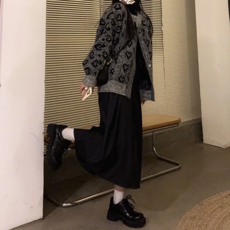 Deeptown Vintage Korean Style Knit Cardigan Youthful Woman Japanese Oversized Sweaters Female Aesthetic Elegant Loose Coats