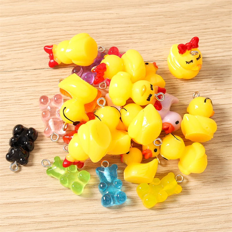 10 Stück niedliche, bonbonfarbene Harz-Tieranhänger in Form von Gummibärchen und Enten für die Schmuckherstellung, Ohrringe, Anhänger, Halsketten, DIY-Bastelbedarf – Detail 4